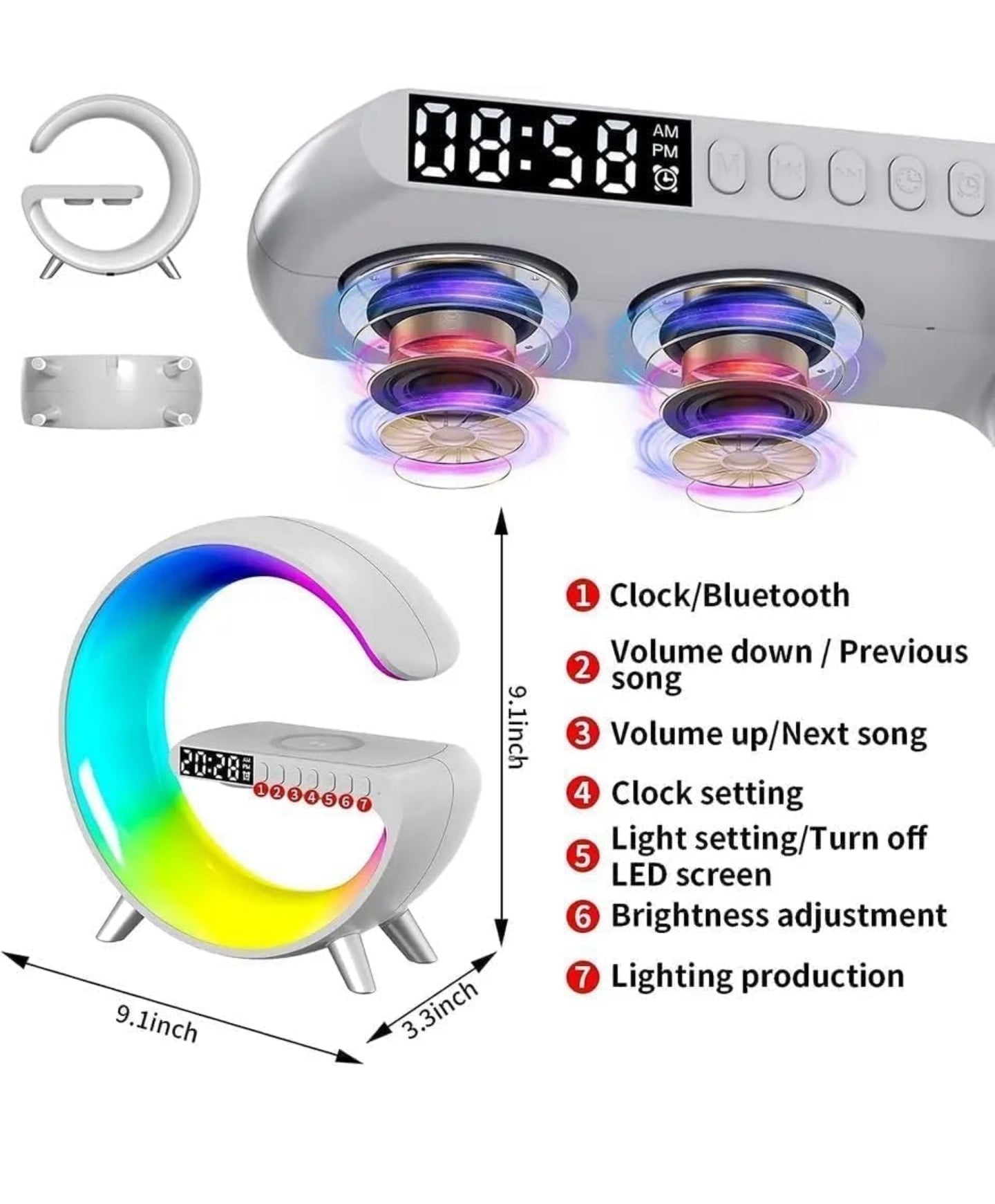 G-Bluetooth Speaker with Light, Clock & Alarm